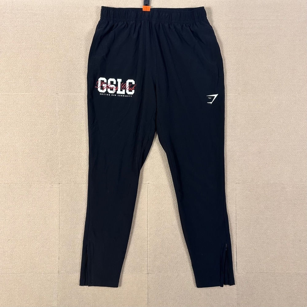 Gymshark GSLC Lifting Club Joggers Mens Small Black Athletic Pants Zip Ankles